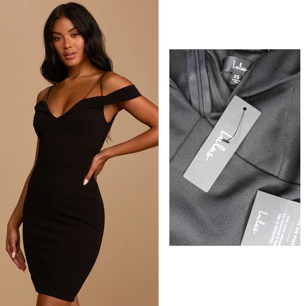 Lulus NWT Reason to Celebrate Black Off-the-Shoulder Bodycon Mini Dress XS